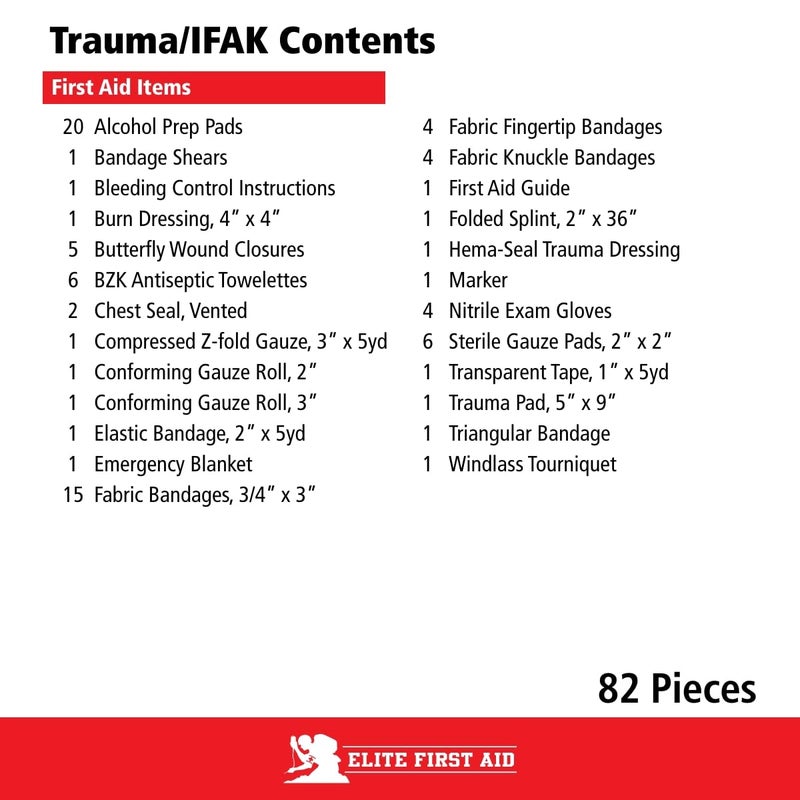 First Aid Only Elite First Aid 82Piece IFAK Emergency Trauma Kit MOLLECompatible Tactical First Aid Kit with Tourniquet for Car Home Camping and More 91673 - Image 3