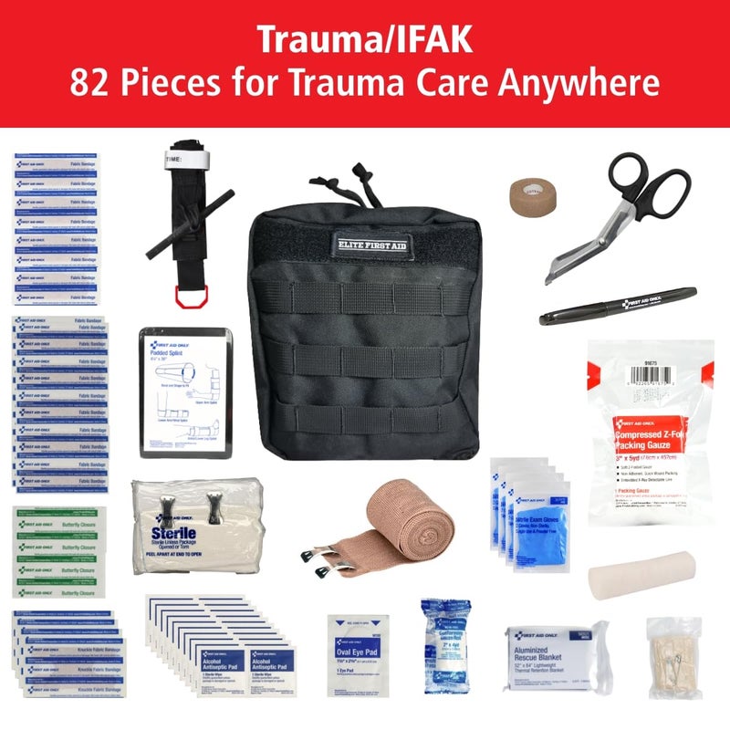 First Aid Only Elite First Aid 82Piece IFAK Emergency Trauma Kit MOLLECompatible Tactical First Aid Kit with Tourniquet for Car Home Camping and More 91673 - Image 2