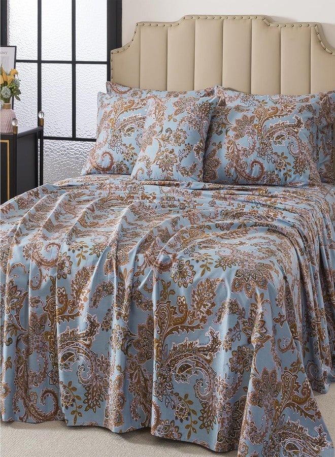 فادفاي طقم ملاءات سرير كوين من فادفاي، بنقشة بيزلي زرقاء عتيقة، 4 قطع، مصنوع من القطن الخالص 100%، ملاءة سرير ناعمة وجيدة التهوية بجيب عميق، تصميم كلاسيكي أنيق لجميع الفصول - Image 2
