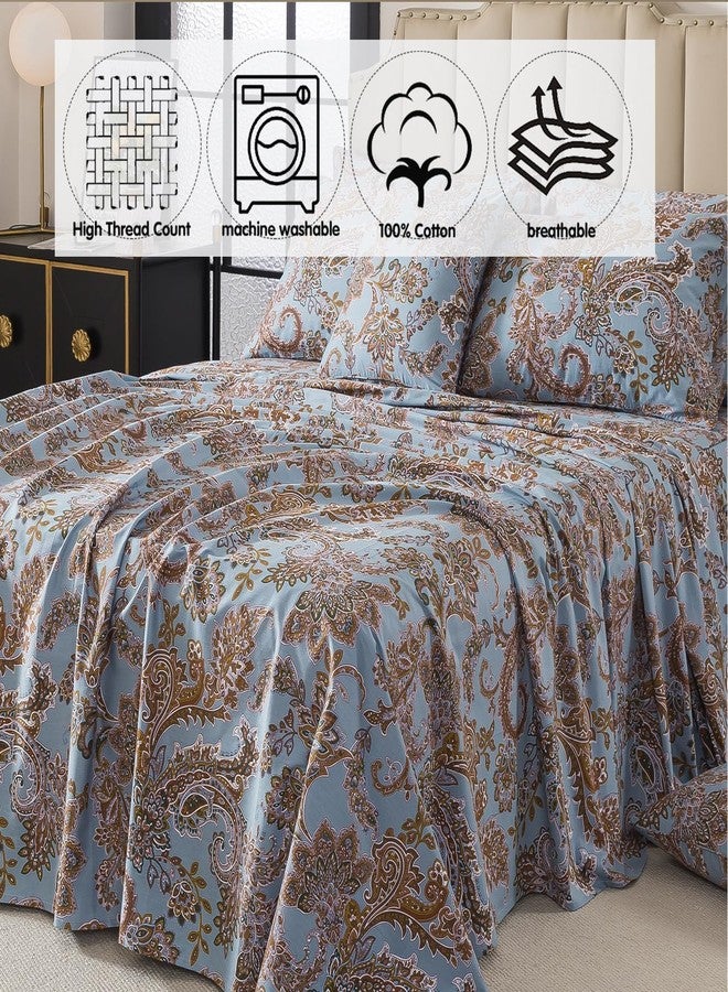 فادفاي طقم ملاءات سرير كوين من فادفاي، بنقشة بيزلي زرقاء عتيقة، 4 قطع، مصنوع من القطن الخالص 100%، ملاءة سرير ناعمة وجيدة التهوية بجيب عميق، تصميم كلاسيكي أنيق لجميع الفصول - Image 5