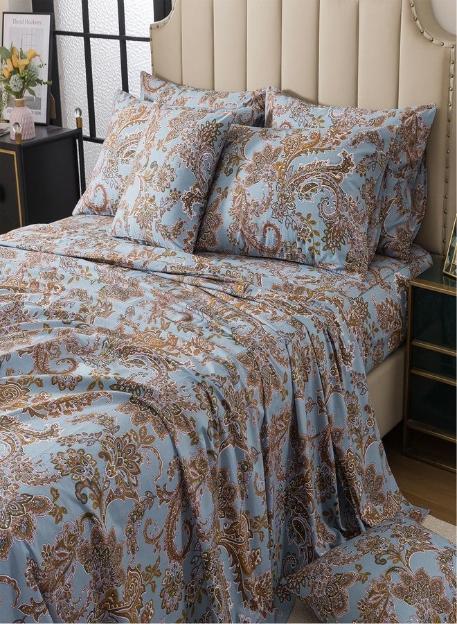 فادفاي طقم ملاءات سرير كوين من فادفاي، بنقشة بيزلي زرقاء عتيقة، 4 قطع، مصنوع من القطن الخالص 100%، ملاءة سرير ناعمة وجيدة التهوية بجيب عميق، تصميم كلاسيكي أنيق لجميع الفصول - Image 1