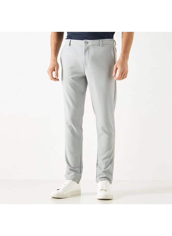 Iconic Iconic Textured Pants with Semi-Elasticated Waist and Pockets