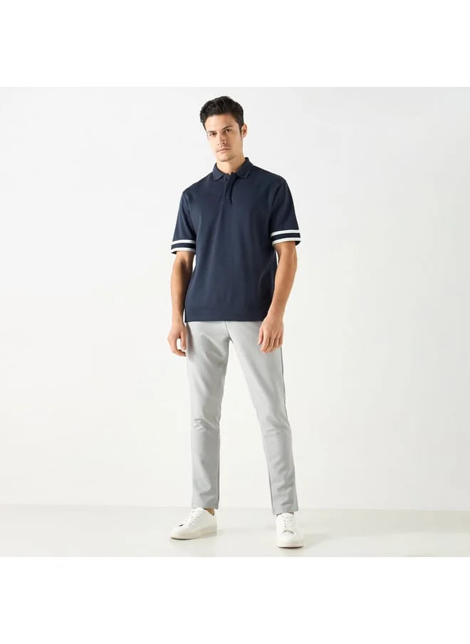 Iconic Iconic Textured Pants with Semi-Elasticated Waist and Pockets