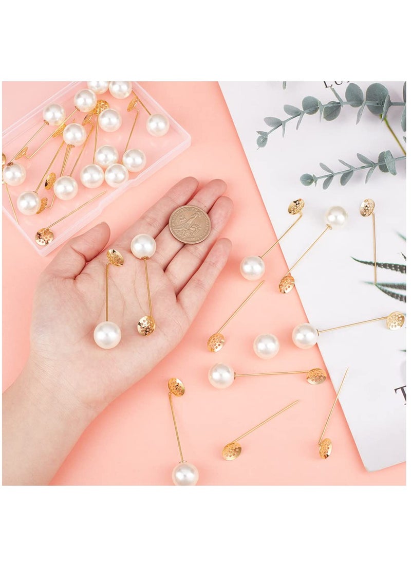 50 Sets Golden Tray Lapel Pin, Round Tray Safety Pins with Imitation Pearl Beads Brass Brooch Pins Findings for Men Women Suit Tie Hat Scarf Badge DIY Costume Jewelry Accessories - Image 3