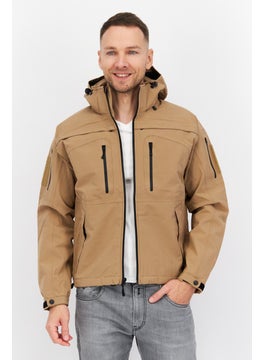 Men  Hooded Long Sleeve Plain Jacket, Brown