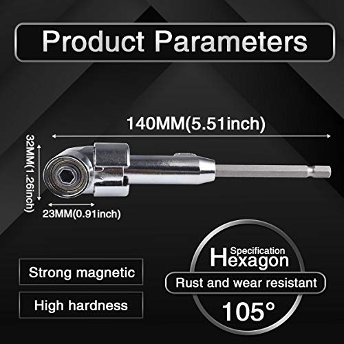KATUR 105 Degree Right Angle Drill Bit Extension Socket for Tight Corner with Strong Magnet 14inch Hex Shank Screwdriver Angled Bit Holder - Image 3