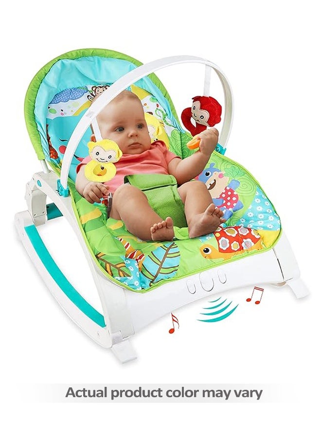 PlayNation Play Nation Newborn To Toddler 2-in-1 Portable Baby Rocker, Giraffe Print, With Food Tray, 5-Point Safety Harness, Detachable Toy Bar, 0 Months+, 65 x 50 x 62cm - Green - Image 2
