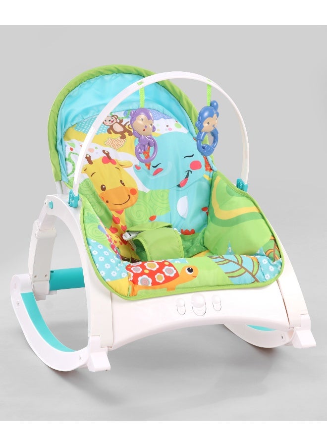 PlayNation Play Nation Newborn To Toddler 2-in-1 Portable Baby Rocker, Giraffe Print, With Food Tray, 5-Point Safety Harness, Detachable Toy Bar, 0 Months+, 65 x 50 x 62cm - Green - Image 1