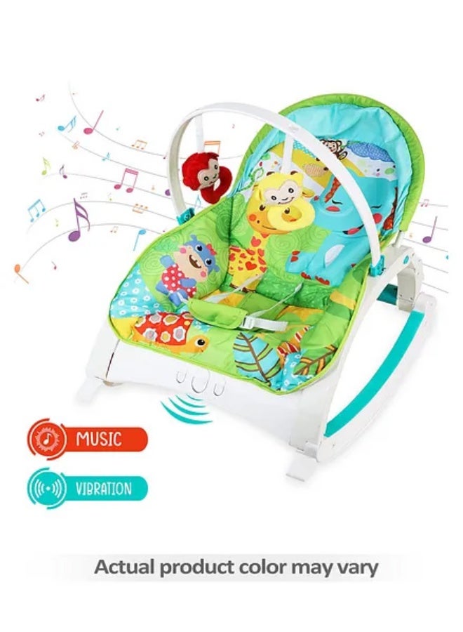 PlayNation Play Nation Newborn To Toddler 2-in-1 Portable Baby Rocker, Giraffe Print, With Food Tray, 5-Point Safety Harness, Detachable Toy Bar, 0 Months+, 65 x 50 x 62cm - Green - Image 4