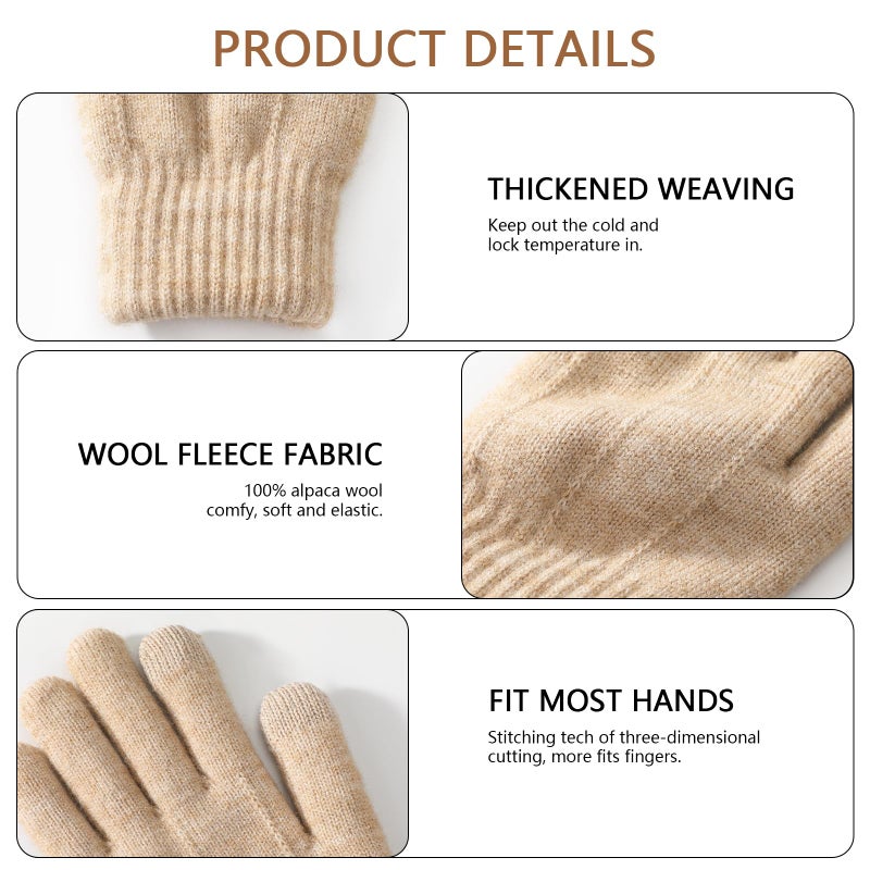 Tavaleu Winter Gloves Women Warm Womens Gloves Touch Screen Thermal Cable Knit Wool Fleece Lined Gloves for Cold Weather, Beige - Image 5