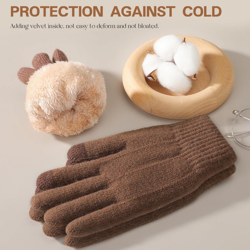 Tavaleu Winter Gloves Women Warm Womens Gloves Touch Screen Thermal Cable Knit Wool Fleece Lined Gloves for Cold Weather, Beige - Image 2