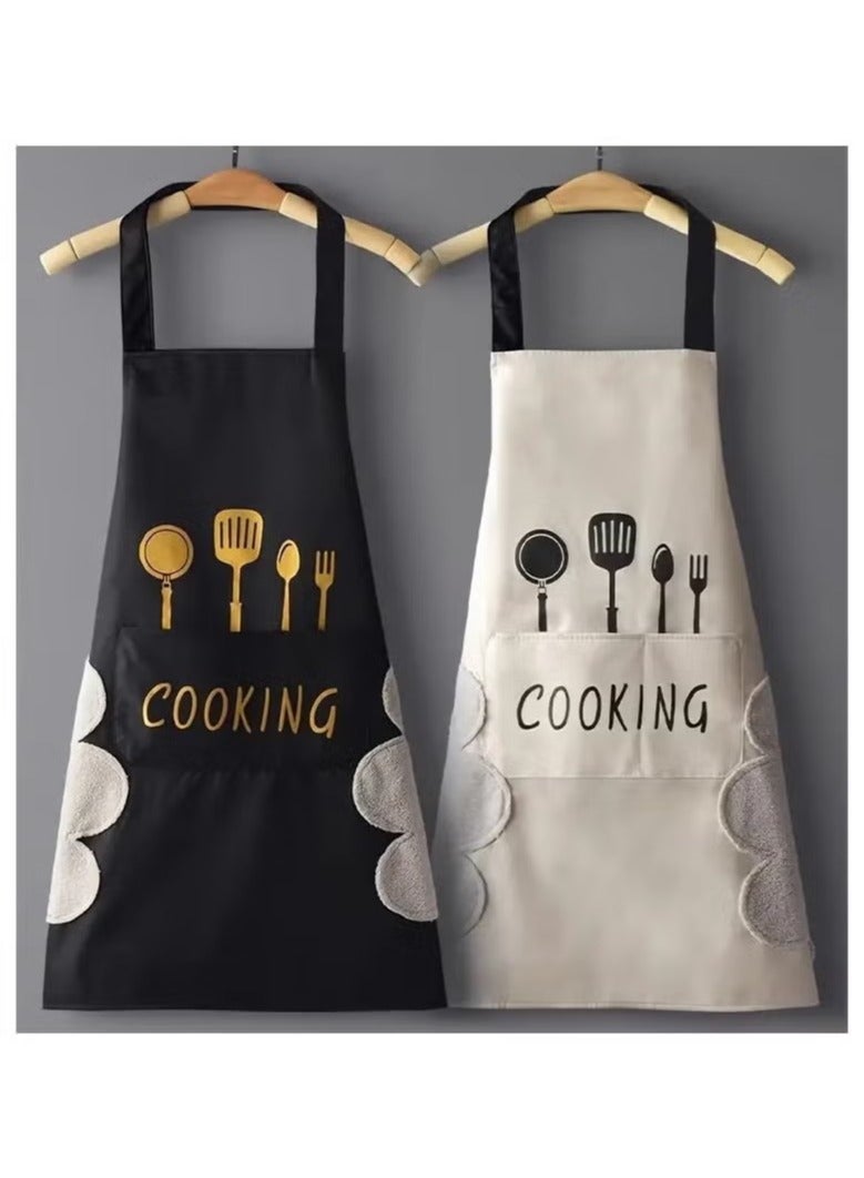 2 Pack Kitchen Apron with Hand Wipe, Water-drop Resistant with 2 Pockets Cooking Bib Aprons for Women Men Chef - Image 1