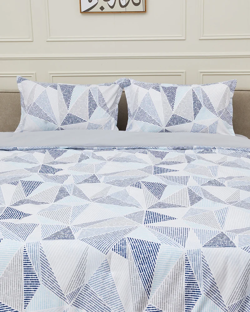 REDTAG Blue 4 Piece Geometric Comforter Set (240 x 220 cm)