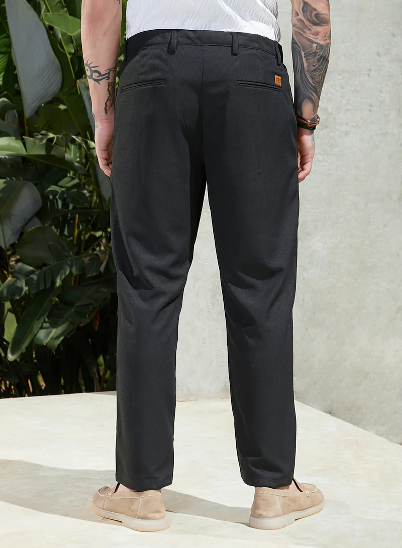 كامبوس سوترا Men's Midnight Black Tactile-Pleated Chino Trousers