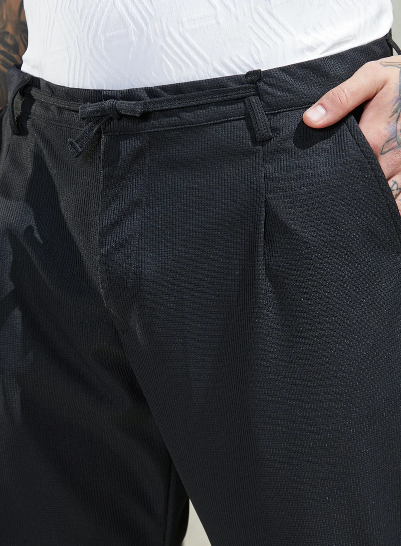 كامبوس سوترا Men's Midnight Black Tactile-Pleated Chino Trousers