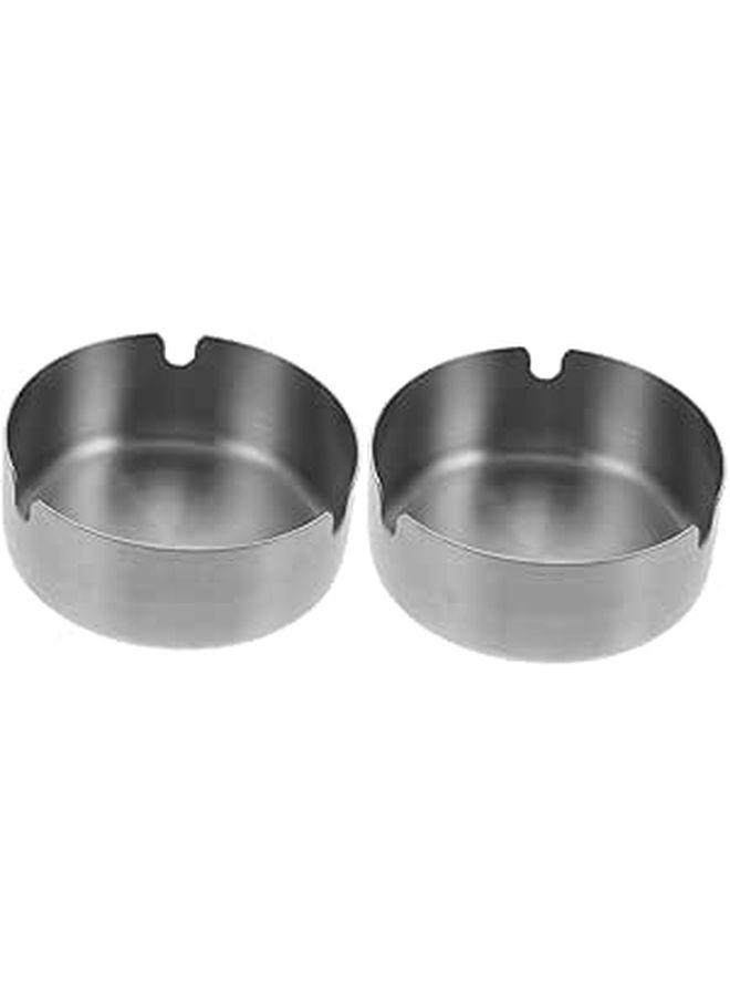 2 Pcs 8cm Stainless Steel Cigarette Ashtray Round Metal Smoke Tray For Indoor Outdoor Home Office - Image 1