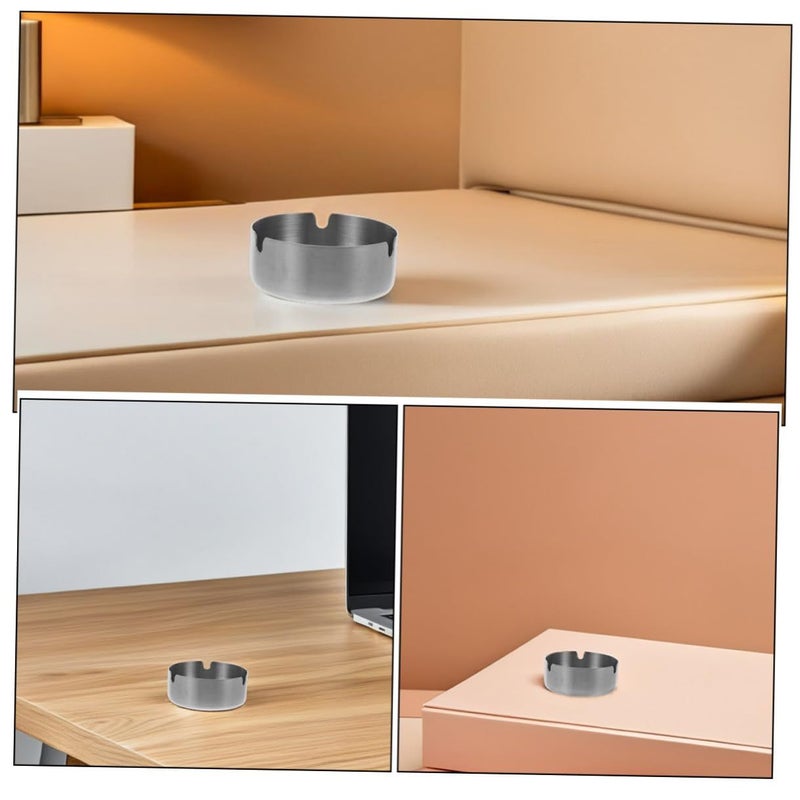 2 Pcs 8cm Stainless Steel Cigarette Ashtray Round Metal Smoke Tray For Indoor Outdoor Home Office - Image 4
