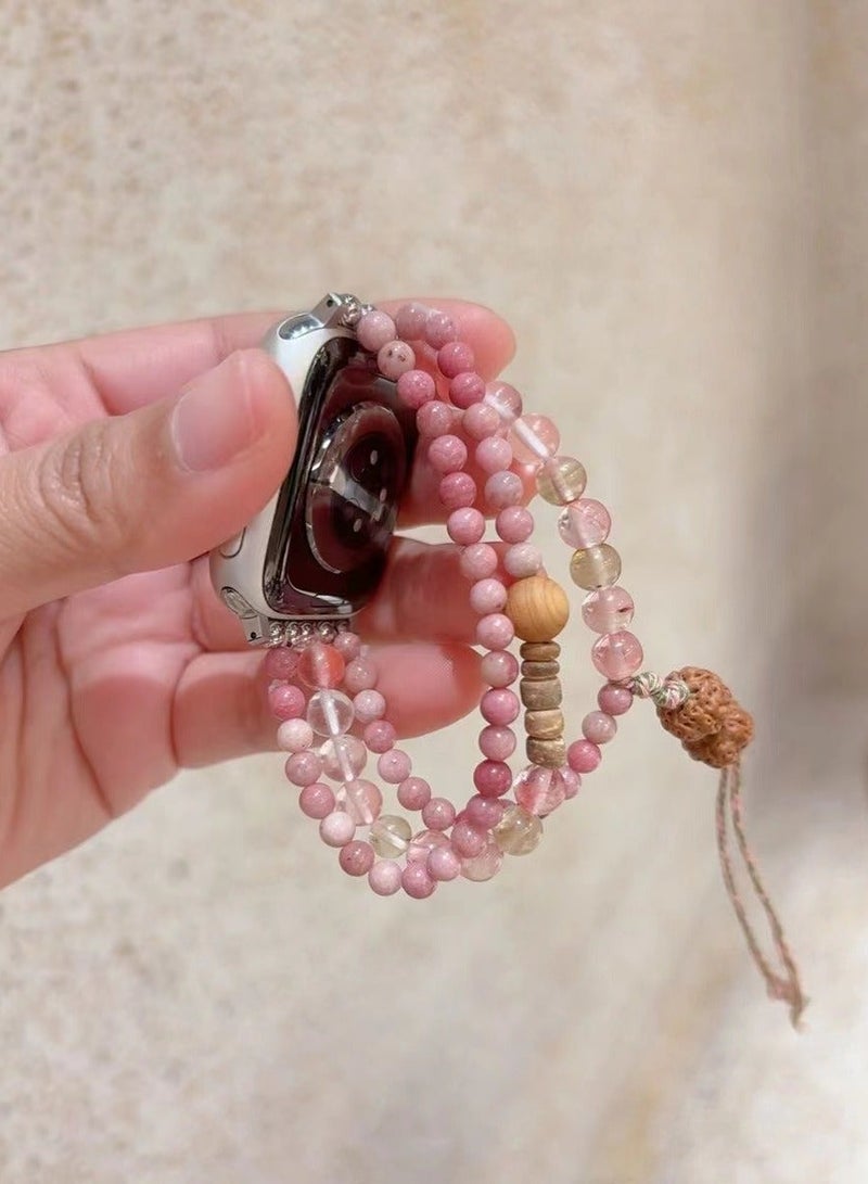 Cherry pink beaded elastic sports strap and Apple Watch series suitable for Apple strap 7/8/9E 45mm - Image 3