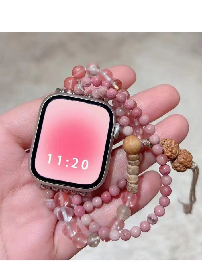 Cherry pink beaded elastic sports strap and Apple Watch series suitable for Apple strap 7/8/9E 45mm - Image 1