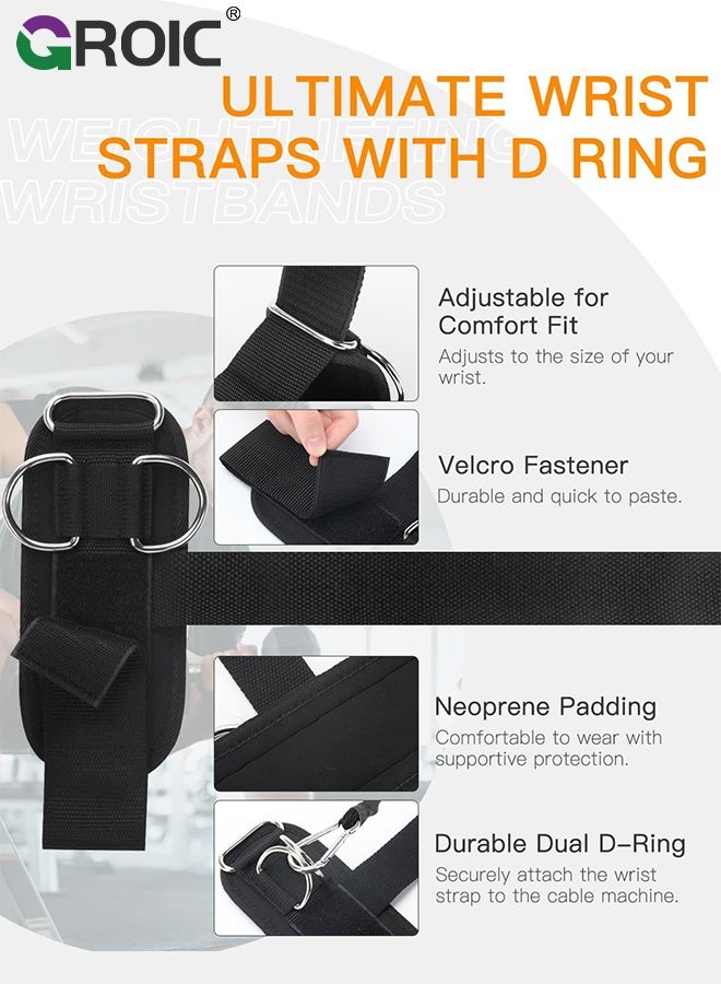 GROIC Weight Lifting Straps with D Ring - Cable Wrist Attachments for Gym Workout - Heavy Duty Lifting Wrist Straps for Cable Machines, Weightlifting, Snatch, Pulls and Deadlifts for both Men and Women - Image 2