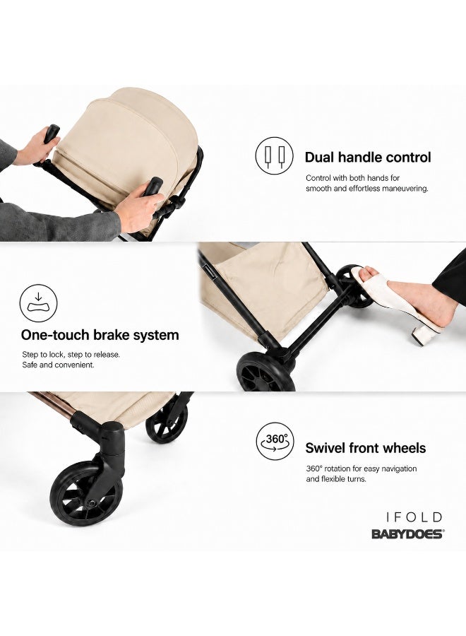 Babydoes iFold - Ultra-lightweight stroller, Cabin-Size Approved, Quick Fold, 5-Point Harness, 0 to 3 Y (22 kg), Beige - Image 4
