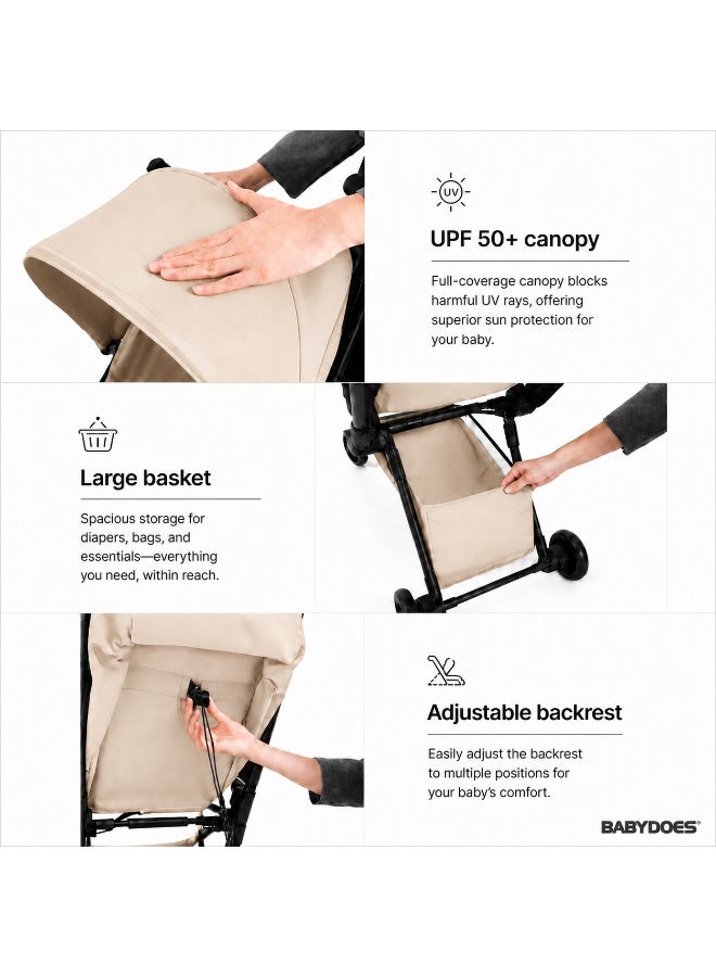 Babydoes iFold - Ultra-lightweight stroller, Cabin-Size Approved, Quick Fold, 5-Point Harness, 0 to 3 Y (22 kg), Beige - Image 3