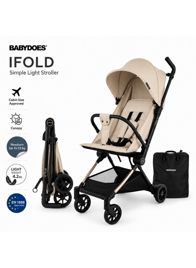 Babydoes iFold - Ultra-lightweight stroller, Cabin-Size Approved, Quick Fold, 5-Point Harness, 0 to 3 Y (22 kg), Beige - Image 1