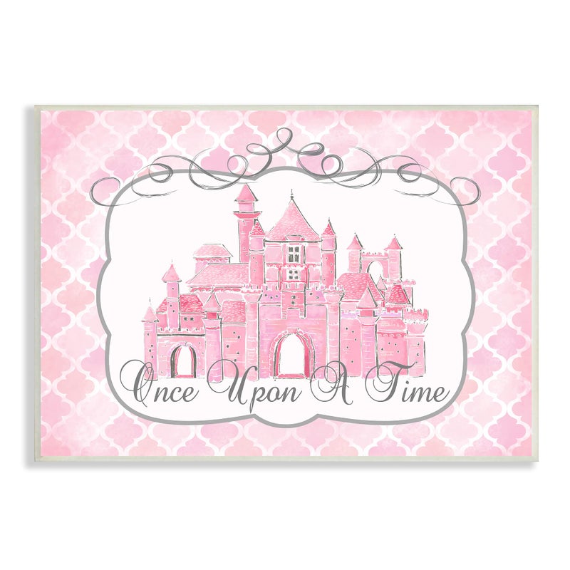 Stupell Industries Stupell Home Décor Once Upon a Time Pink Water Color Castle Wall Plaque Art, 10 x 0.5 x 15, Proudly Made in USA - Image 1