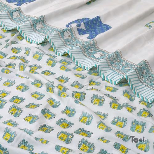 TOAIArt Premium Jaipuri Dohar | AC Blanket Summer Quilt | Hand Block Printed | 3 Layers | Reversible | 150GSM 100% Mulmul Cotton | 100% Cotton Flannel Filling | Single 60" X 90" | Multicolor Elephant - Image 5