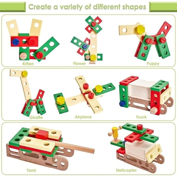 WOODEN TOOL BOX CARRYCASE PRETEND ROLE PLAY CARPENTER ASSEMBLY TAKE APART CONSTRUCTION TOYS FOR KIDS - Image 3