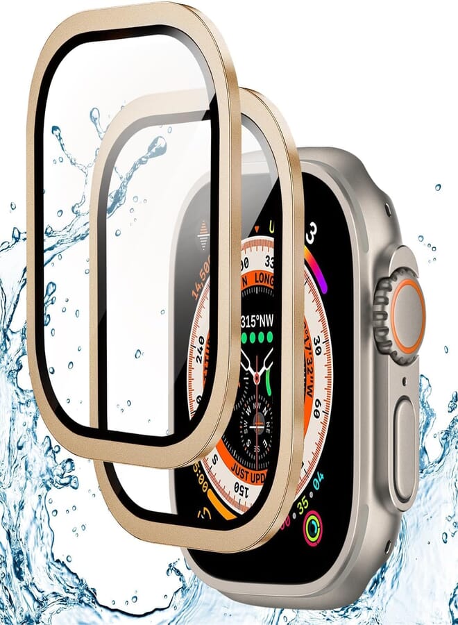 Next store Metal Bumper Frame + Tempered Glass Screen Protector Compatible with iWatch 8 Ultra 49mm, Keep Watch Original and Full Coverage HD Anti-Scratch Full Film (Rose Gold)