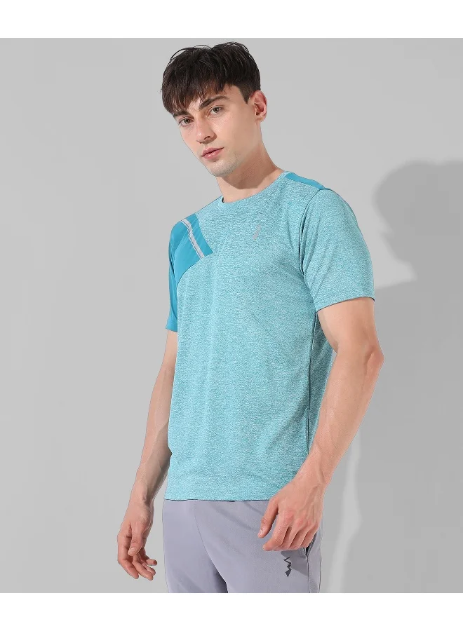 Campus Sutra Men's Green Colourblocked Regular Fit Activewear T-Shirt