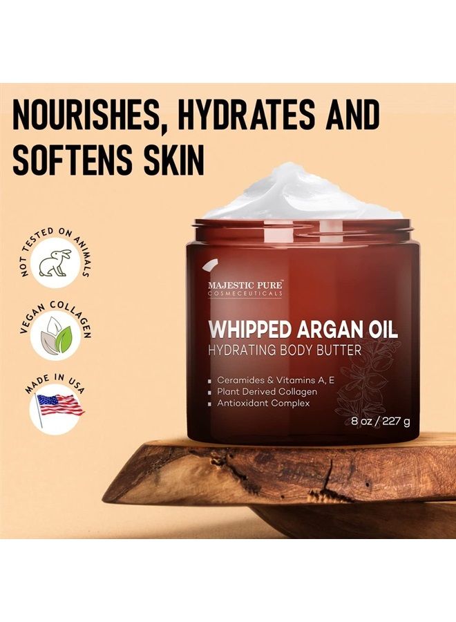 Majestic Pure Whipped Argan Oil Body Butter for Women & Men - With Ceramides, Vitamin E & A & Vegan Collagen - Whipped Body Butter Argan Oil For Skin, Face, & Appearance of Wrinkles & Fine Lines - 8oz  - Image 2
