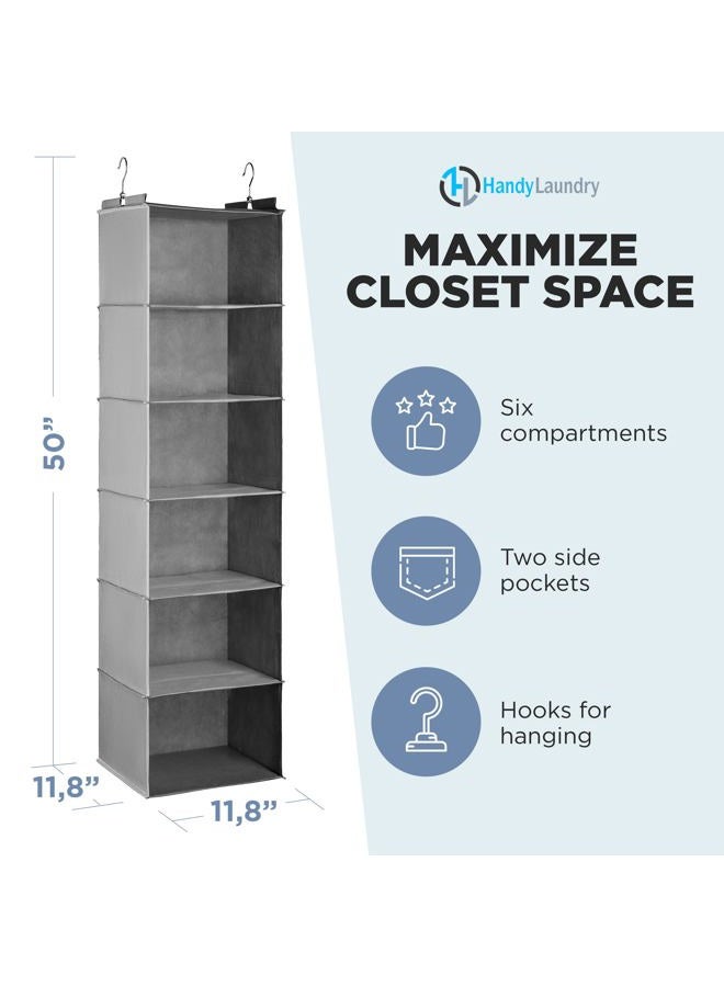 Handy Laundry Hanging Closet Organizer - 6 Shelf - Storage Shelves for Clothes and Sweater Organization. Six Tier Dorm Room Shelving Organizers with Hanger for Clothing Drawers (Grey) - Image 3