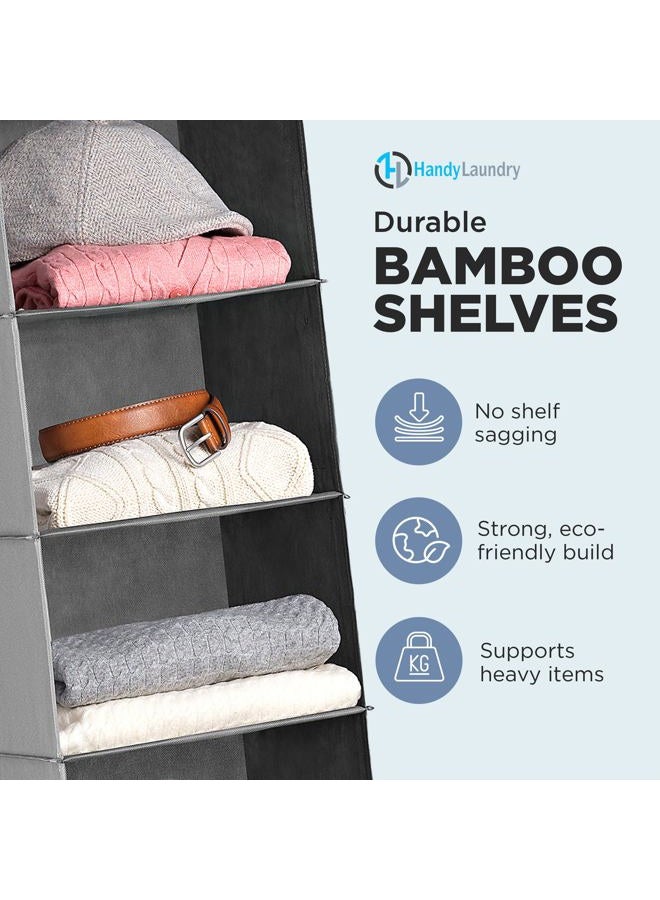 Handy Laundry Hanging Closet Organizer - 6 Shelf - Storage Shelves for Clothes and Sweater Organization. Six Tier Dorm Room Shelving Organizers with Hanger for Clothing Drawers (Grey) - Image 4