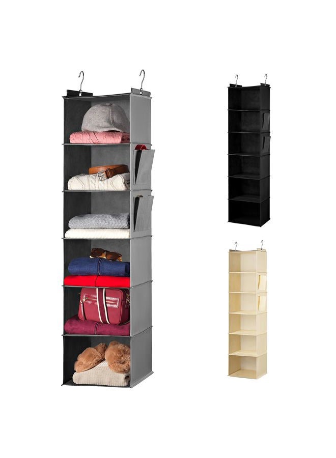 Handy Laundry Hanging Closet Organizer - 6 Shelf - Storage Shelves for Clothes and Sweater Organization. Six Tier Dorm Room Shelving Organizers with Hanger for Clothing Drawers (Grey) - Image 1