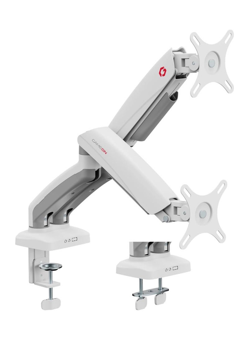 GAMEON GO-5450 Dual Monitor Arm for Gaming and Office Use, Supports 17" - 32” Flat and Curved Screens, Each Arm Up to 2-9 KG, Toolless Tilt, Swivel, 360° Rotation, Built-in Cable Management White - Image 1