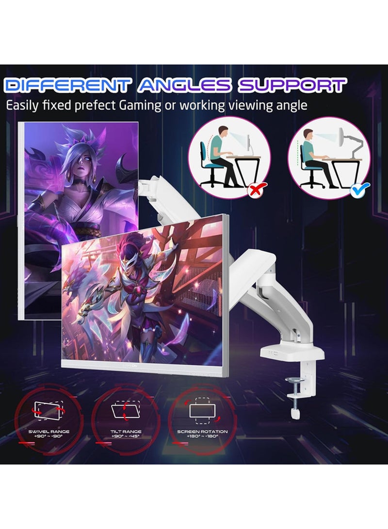 GAMEON GO-5450 Dual Monitor Arm for Gaming and Office Use, Supports 17" - 32” Flat and Curved Screens, Each Arm Up to 2-9 KG, Toolless Tilt, Swivel, 360° Rotation, Built-in Cable Management White - Image 4