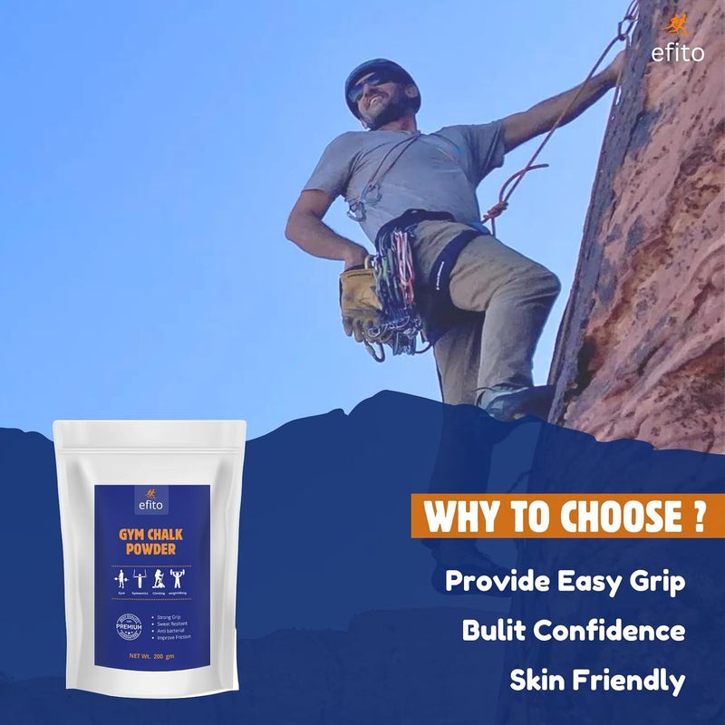 efito Gym Chalk Powder, 200g Pure Magnesium Carbonate for Gym, Weightlifting, Bodybuilding, Rock Climbing, Gymnastics & Sports, Superior Grip, Sweat-Free Performance & Enhanced Control - Image 4