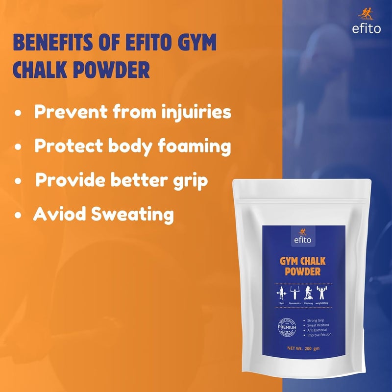 efito Gym Chalk Powder, 200g Pure Magnesium Carbonate for Gym, Weightlifting, Bodybuilding, Rock Climbing, Gymnastics & Sports, Superior Grip, Sweat-Free Performance & Enhanced Control - Image 3
