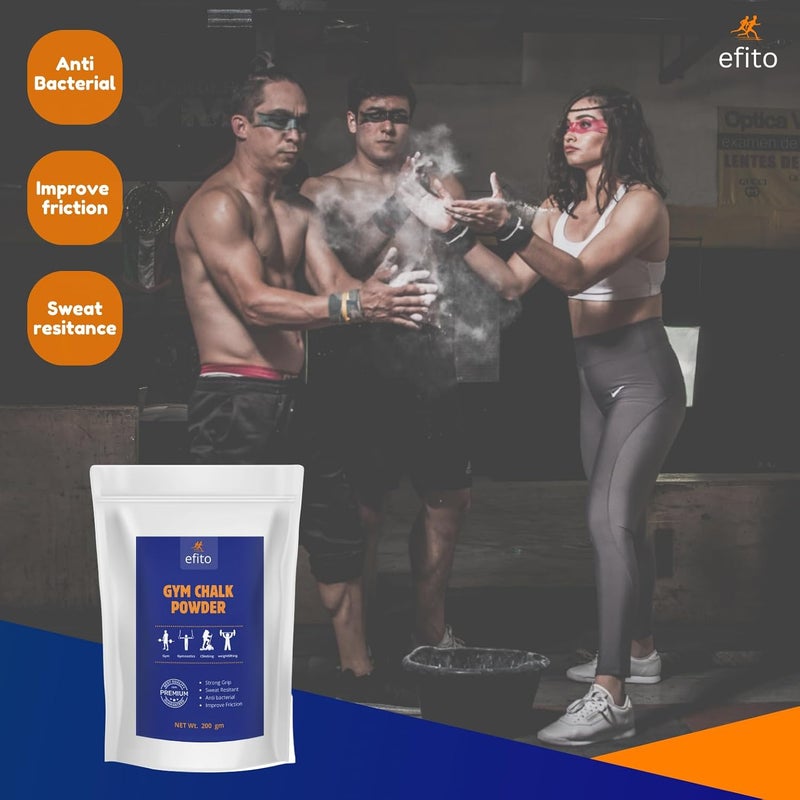 efito Gym Chalk Powder, 200g Pure Magnesium Carbonate for Gym, Weightlifting, Bodybuilding, Rock Climbing, Gymnastics & Sports, Superior Grip, Sweat-Free Performance & Enhanced Control - Image 5