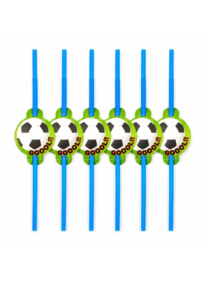 Toyland Football Party Straw 6 Pc Set – Kids Birthday Drink Straws, Soccer Theme Party Supplies - Image 1