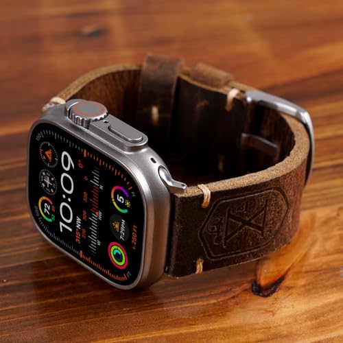 KONAFEI Band Compatible with Apple Watch Ultra 2/1 49mm 46mm 45mm 44mm 42mm 41mm 40mm 38mm Series 10/9/8/SE/7/6/5/4/3/2, Vintage Leather iWatch Strap for Men Women (42/44/45/49mm, Brown-Silver Hardware) - Image 5