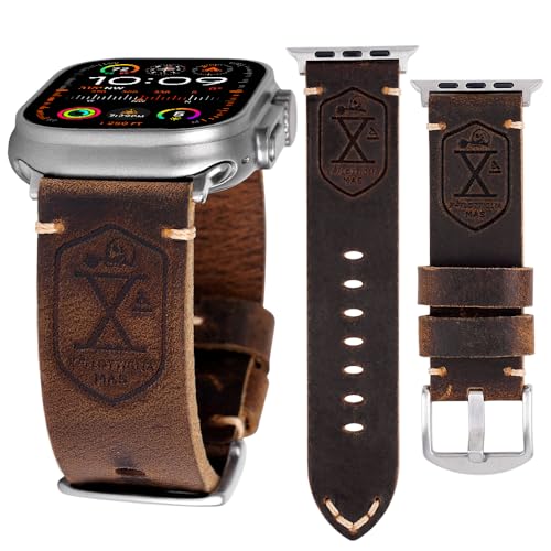 KONAFEI Band Compatible with Apple Watch Ultra 2/1 49mm 46mm 45mm 44mm 42mm 41mm 40mm 38mm Series 10/9/8/SE/7/6/5/4/3/2, Vintage Leather iWatch Strap for Men Women (42/44/45/49mm, Brown-Silver Hardware) - Image 2