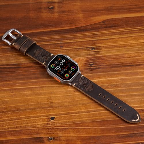 KONAFEI Band Compatible with Apple Watch Ultra 2/1 49mm 46mm 45mm 44mm 42mm 41mm 40mm 38mm Series 10/9/8/SE/7/6/5/4/3/2, Vintage Leather iWatch Strap for Men Women (42/44/45/49mm, Brown-Silver Hardware) - Image 4