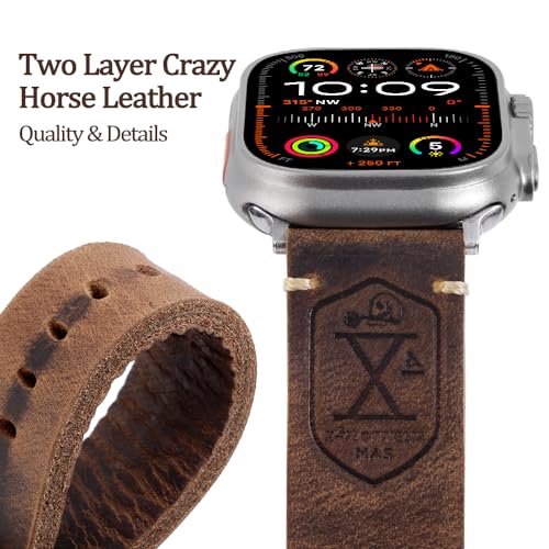 KONAFEI Band Compatible with Apple Watch Ultra 2/1 49mm 46mm 45mm 44mm 42mm 41mm 40mm 38mm Series 10/9/8/SE/7/6/5/4/3/2, Vintage Leather iWatch Strap for Men Women (42/44/45/49mm, Brown-Silver Hardware) - Image 3