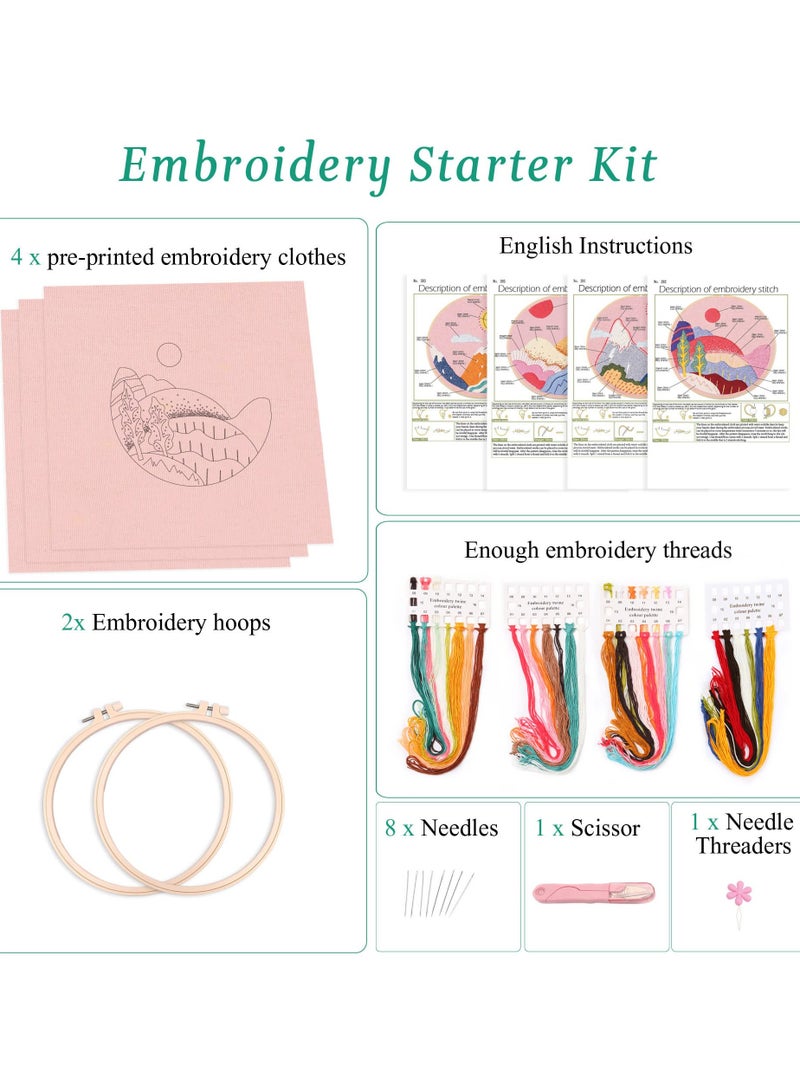 SOLARAE Embroidery Kit for Beginners, Hand DIY Cross Stitch Kits, Plants Flowers Embroidery and Natural Landscape Patterns with Embroidery Hoops and Color Threads for Adults Kids - Image 2