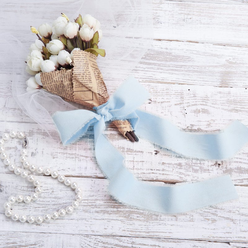 Keypan Blue Ribbon 1-1/2 x 15 Yards Handmade Cotton Frayed Fringe Fabric Ribbons for Crafts Flower Bouquets Wedding Baby Shower Home DIY Decor - Image 3