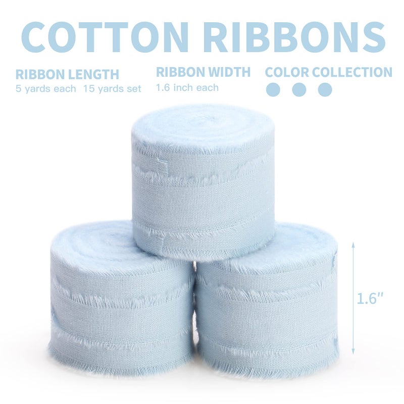 Keypan Blue Ribbon 1-1/2 x 15 Yards Handmade Cotton Frayed Fringe Fabric Ribbons for Crafts Flower Bouquets Wedding Baby Shower Home DIY Decor - Image 2
