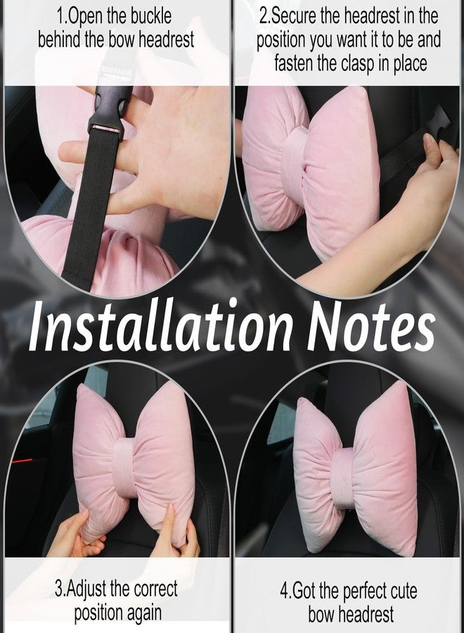 ماكاري وسادة رقبة للسيارة من قطعتين من ماكاري، مصنوعة من المخمل مع فيونكة، وسادة مسند رأس ناعمة ومريحة لدعم الرقبة، إكسسوارات سيارة لطيفة على شكل فيونكة للقيادة والسفر، كرسي السائق، ديكور داخلي أنيق بنمط أنثوي - Image 3